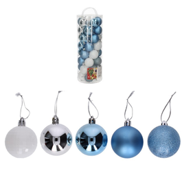 Bote 40 Bolas de Navidad 5 cm color azul surtido
