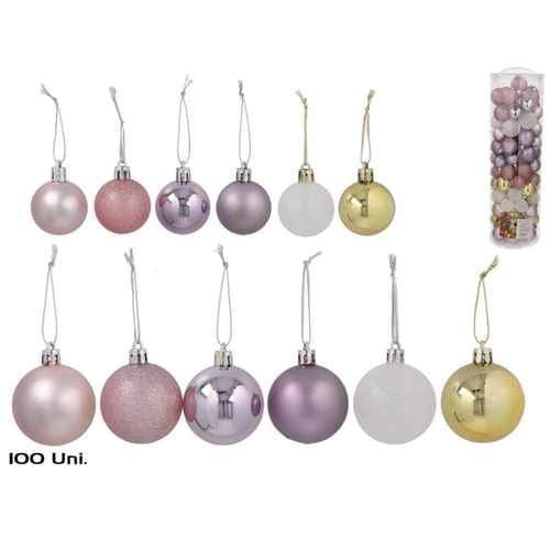 Bote con 100 bolas de Navidad en tonos variados