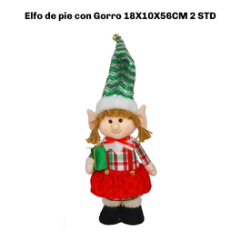 Figura decorativa Elfo en pie con gorro 18x10x56 cm