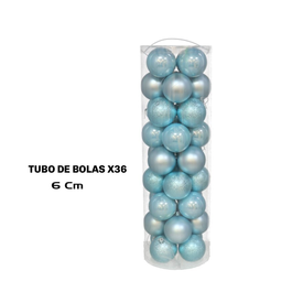 Tubo x 36 bolas navideñas Virgin Azul de 6 cm