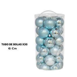 Tubo x 30 bolas de Navidad SOUL color azul de 6 cm