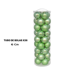 Tubo de 36 bolas de Navidad VIRGIN color verde de 6 cm
