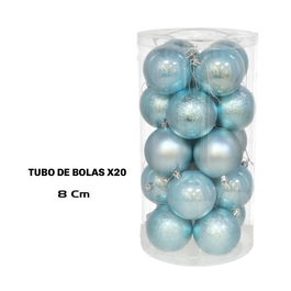 Tubo de 20 bolas de Navidad VIRGIN color azul de 8 cm