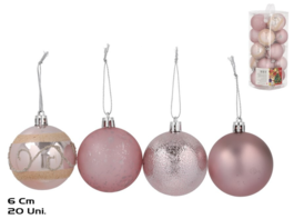 Bote 20 bolas color rosa modelo Lines 6 cm
