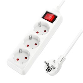 Regleta alemana de 3 vías con interruptor, 1,5 m, 3G, 1,0 mm² blanca