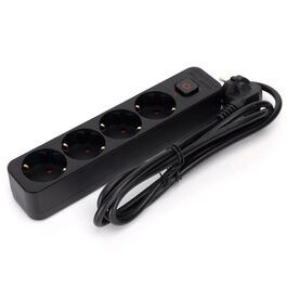 Regleta alemana Serie L de 4 vías con interruptor 1,5 m, 3G, 1,0 mm² negra