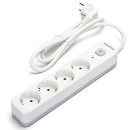 Regleta alemana Serie L de 4 vías con interruptor, 1,5 m, 3G, 1,5 mm² blanca y gris
