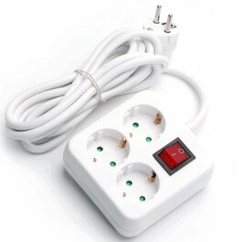 Regleta alemana de 3 vías con interruptor – 3 m – 3G 1,5 mm² – Blanca