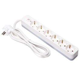 Regleta alemana Serie L de 6 vías con interruptor, 1,5 m, 3G, 1,5 mm² blanca y gris