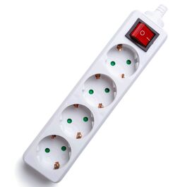 Regleta alemana de 4 vías sin cable y con interruptor, blanca