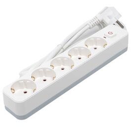 Regleta alemana Serie L de 5 vías con interruptor, 1,5 m, 3G, 1,0 mm² blanca y gris