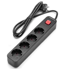 Regleta alemana Serie L de 4 vías con interruptor 1,5 m, 3G, 1,5 mm² negra