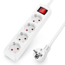 Regleta alemana de 4 vías con interruptor, 1,5 m, 3G, 1,5 mm² blanca