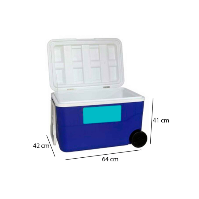 Nevera portátil con ruedas 50 litros 41 x 64 x 42 cm color azul y blanco