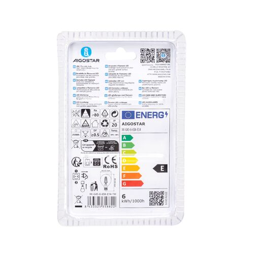 Bombilla de filamento LED transparente G45 E14 6W