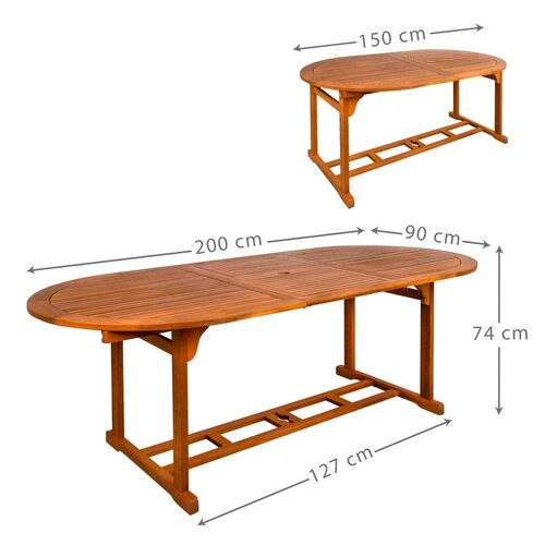Mesa ovalada extensible acacia 150/200 x 90 x 74 cm