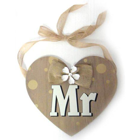 Colgante madera Corazn Mr y Mrs