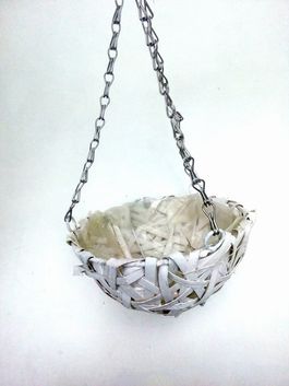 Cesta de mimbre colgante blanco 12 cm