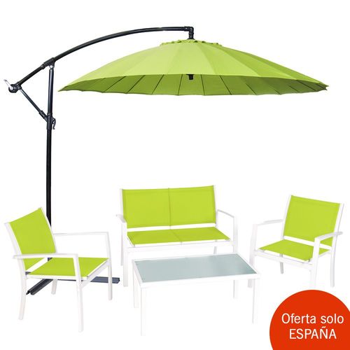 Conjunto Altea parasol mesa sillones y sof verde